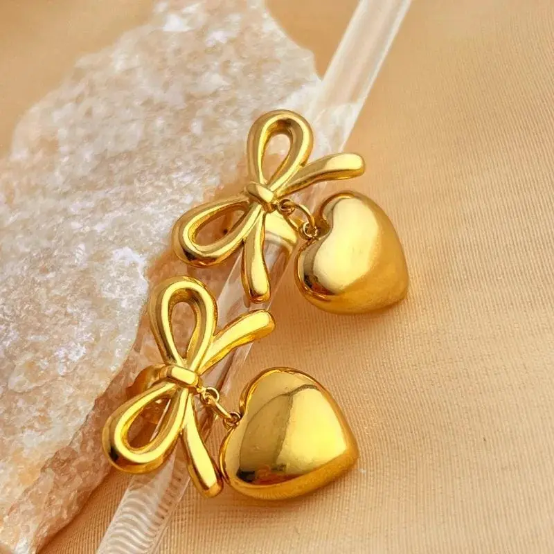 Stainless steel Anti Tarnish Bow & love shaped Earrings