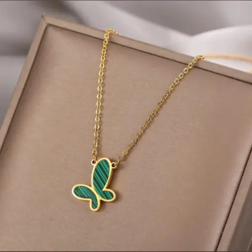 Anti Tarnish Gold Plated Green Butterfly Pendant